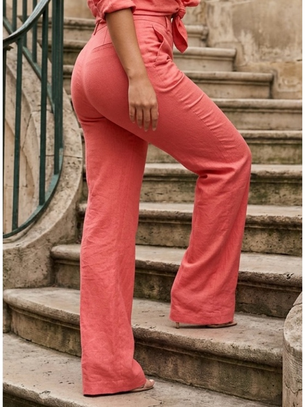 Rafaella 100% Linen Pants 8 M Coral Wide Leg
